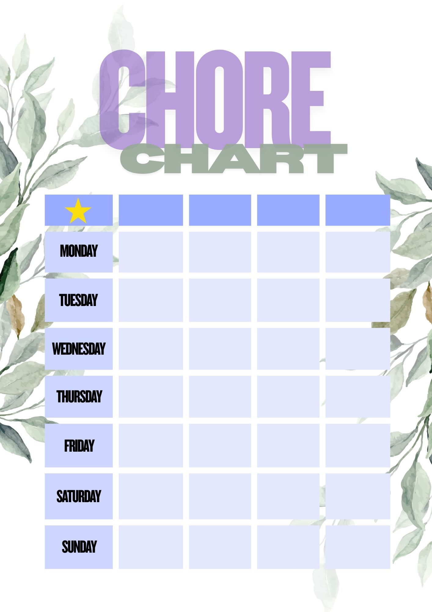 Weekly Chore Chart - leafy green Weekly Chore Chart - leafy green - Digital product available for instant download from Maze Supplies